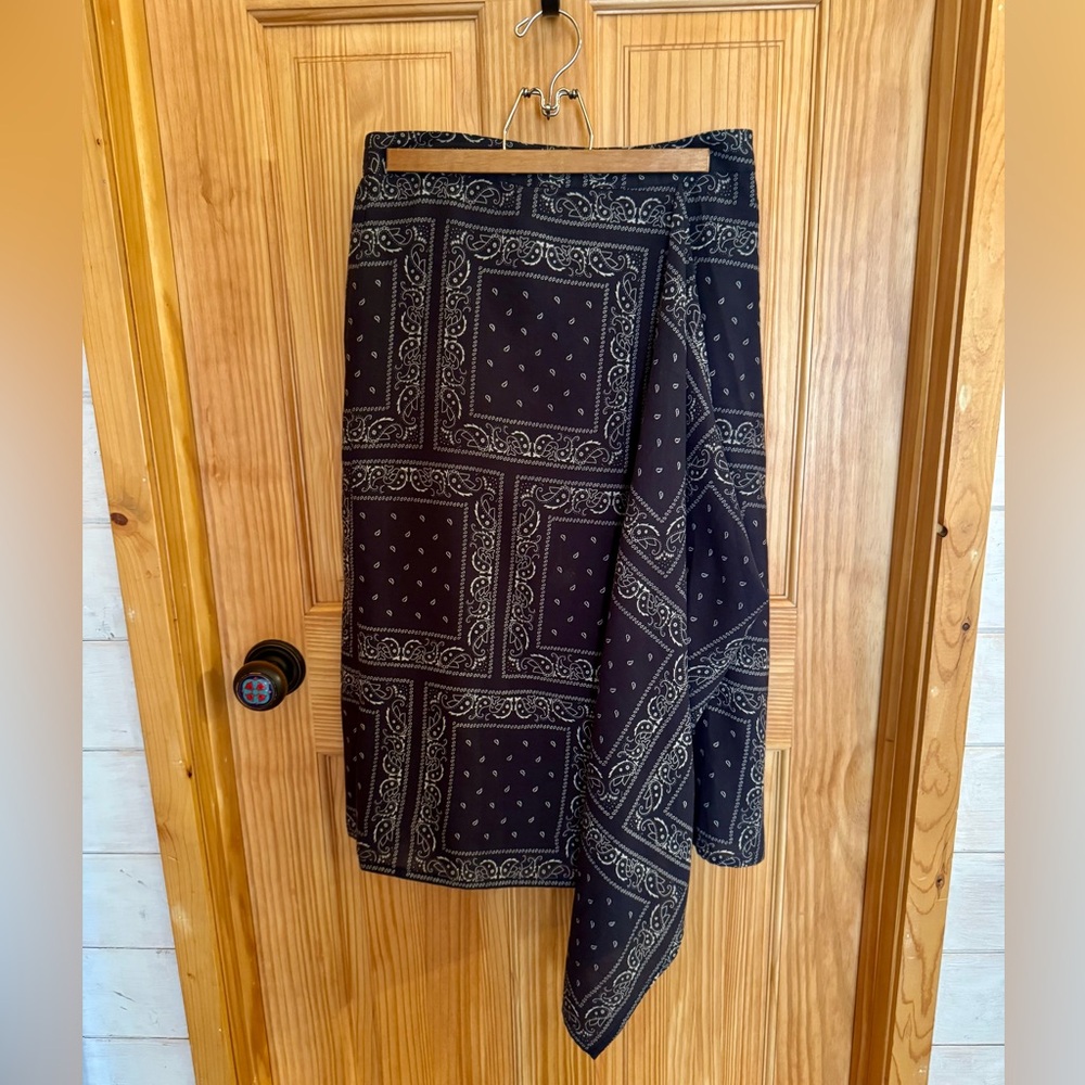 Sundance Blue Bandana-Print Asymmetrical faux-wrap Skirt - size S